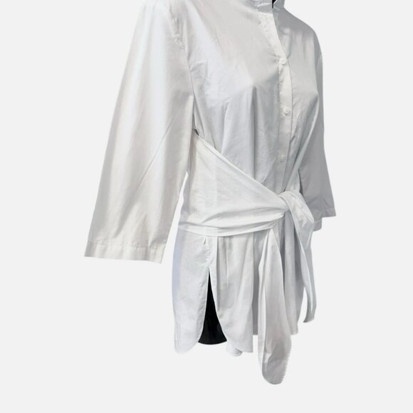 Tibi White Cotton Tie Front Poplin Work Button Up 3/4 Sleeve Blouse Women size 4 - Picture 4 of 5